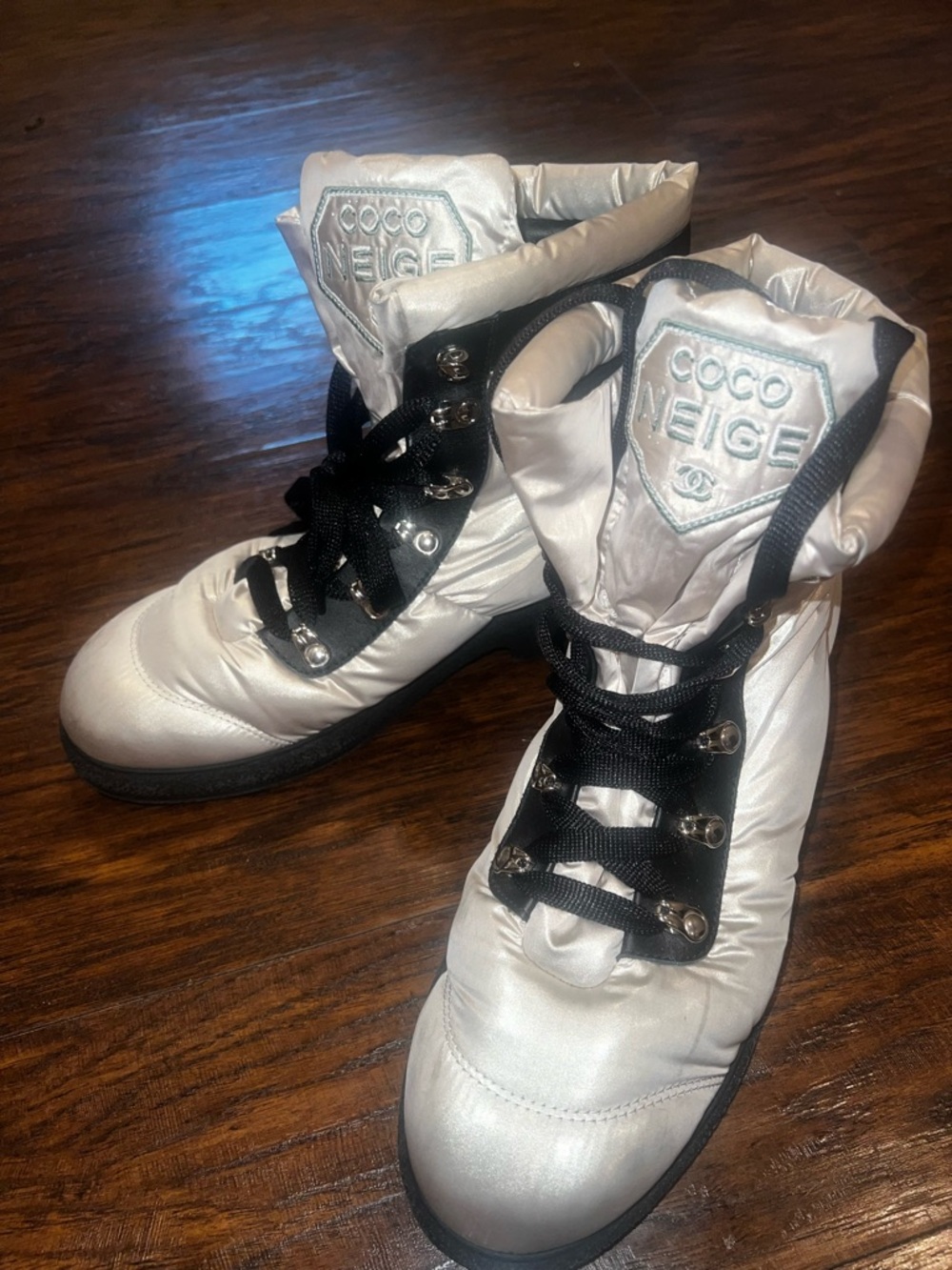 CHANEL Black and White Quilted Puffer Boot - Picture 7 of 8